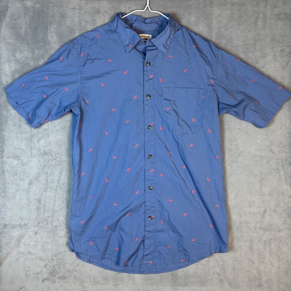 Magellan Outdoors Summerville Mens Small Blue Lobster Print Short Sleeve Shirt